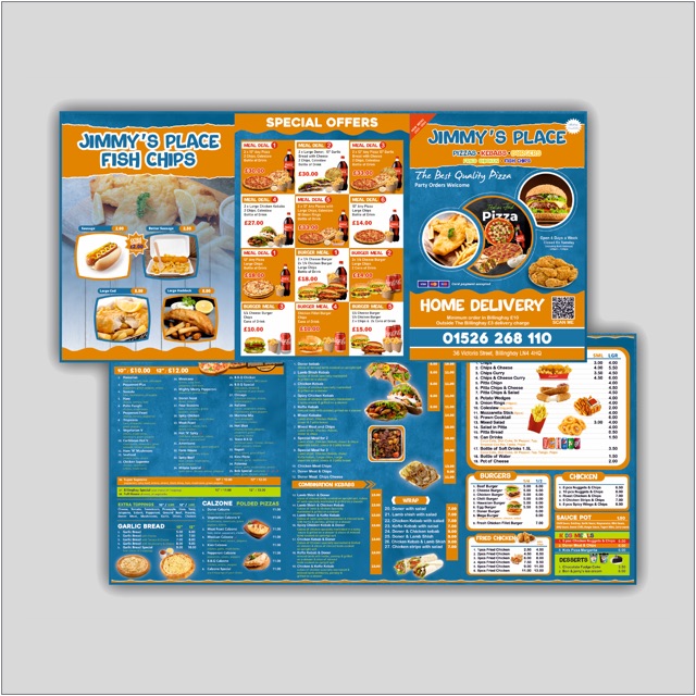 Folded takeaway leaflet for Jimmy's Place, Billinghay